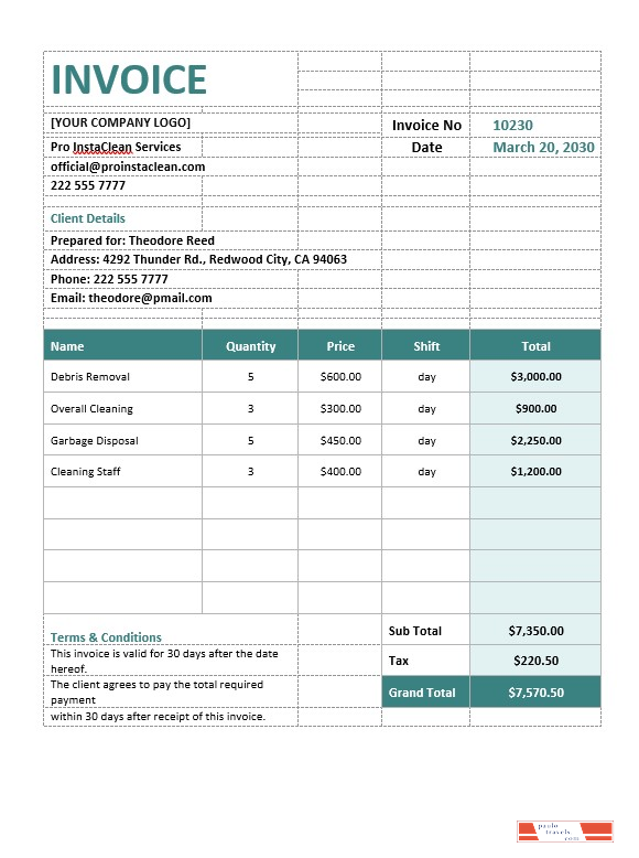 Construction Cleaning Invoice Template PSD template